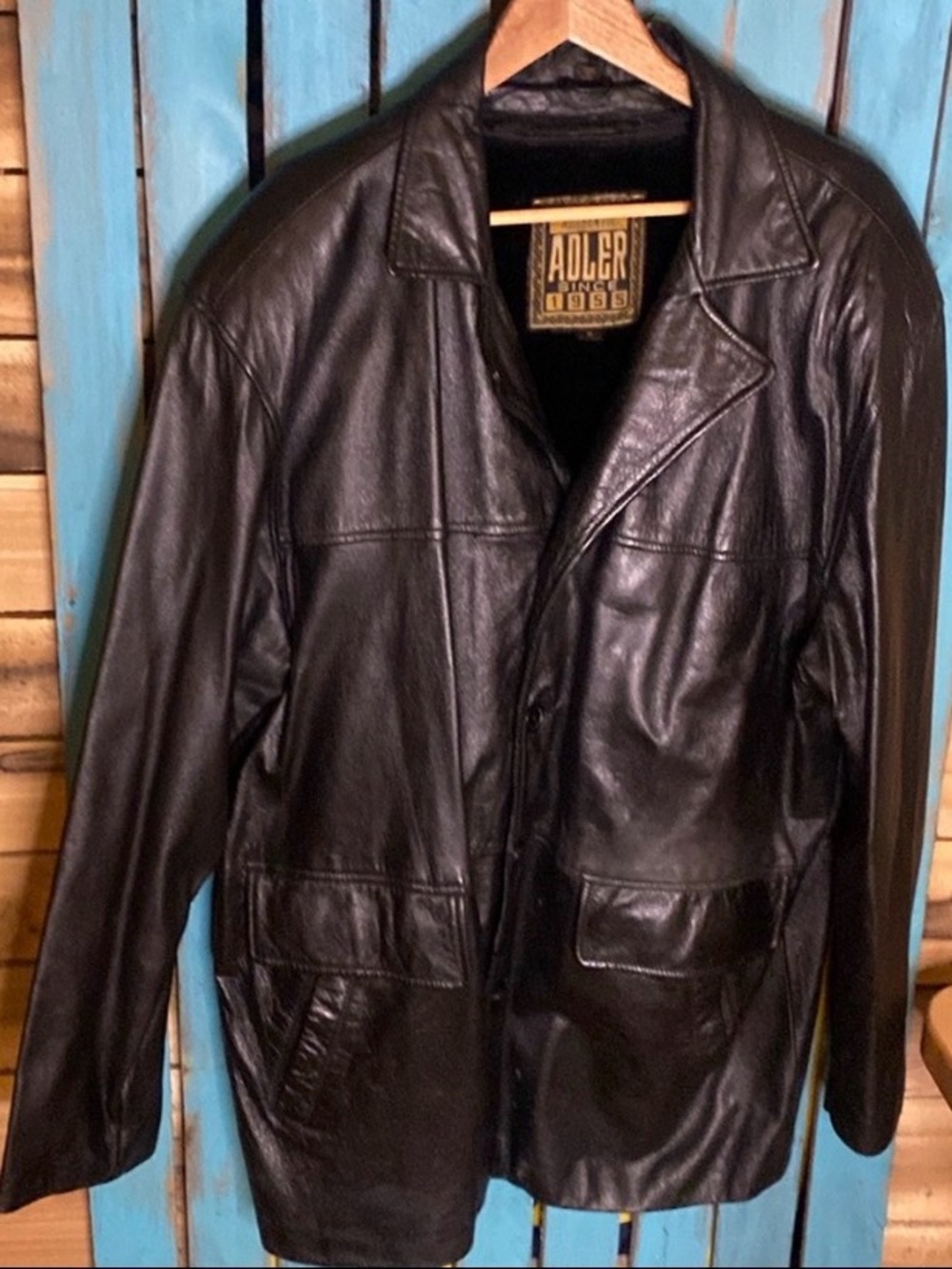 Adler long black leather coat with zip out liner four pockets